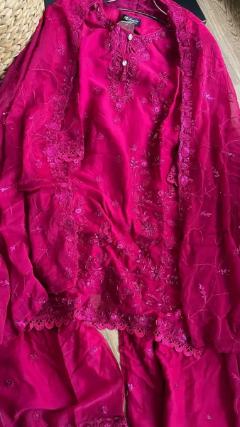 Pakistani Original Rangoon Luxury Chiffon stitched 3 Pcs _ Megenta Pink 
